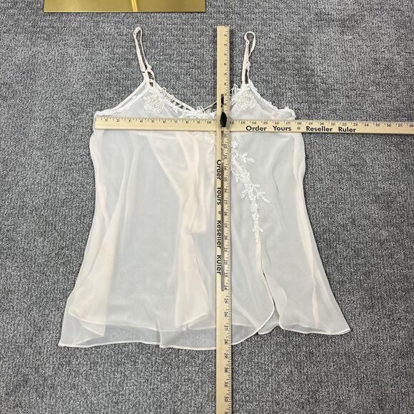 Y2K Dentelle Babydoll Lingerie Womens Large Beige Sheer Beaded Lace Fairycore - Picture 7 of 8